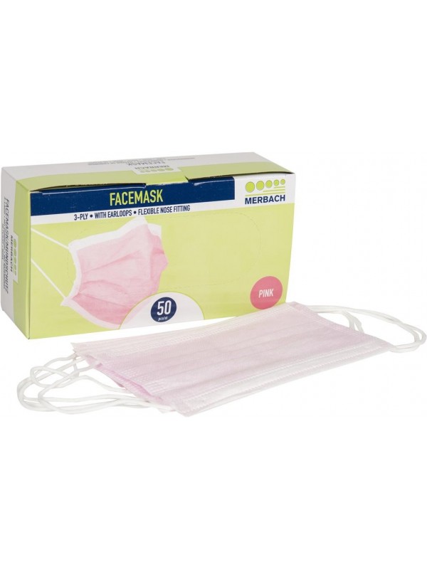 Mondmaskers Medisch IIR 3-laags roze Merbach 50 st